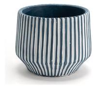 Cache pot à rayures bleu grand modèle - Amadeus - Bleu - Grès Bleu G