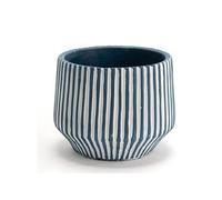 Cache pot à rayures bleu grand modèle - - Bleu - Grès