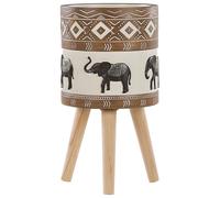 Beliani Cache-Pot Support Plantes avec 3 Pieds en Bois 25 cm de Diamètre Motif Éléphants Peint à la Main Idéal à la Fois pour Extérieur et Intérieur