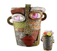 Cache-pot avec visage abstrait - Pot de fleurs créatif avec tête en résine - Pour salon et bureau - Pot de fleurs coloré avec motif géométrique abstrait