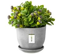 Cache-pot céramique pot de fleur peint D 215 mm beton gris clair avec soucoupe