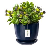 Cache-pot céramique pot de fleur peint D 215mm bleu foncé bleu marine soucoupe