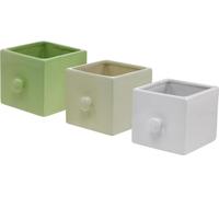 Cache-pot Céramique Tiroir Plantes Déco Carré Set de 3 pièces