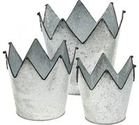 Cache-pot couronne métal zinc déco bord noir conique Ø21,5/19,5/17cm set de 3 pots métal stylés