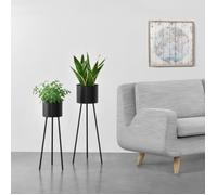 [en.casa] Lot de 2 Supports de Plantes Set Pots de Fleur Lot Cache-Pot Ensemble Bacs à Fleurs Vases Métal Tailles Différentes Noir