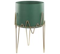 Cache-pot en acier vert et support doré 28 x 28 x 50 KALANDRA - BELIANI - Cylindrique - Glamour