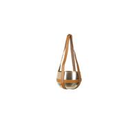 Cache-pot en aluminium doré, large, à suspendre, lanières cuir de buffle - Dutchbone, Oasis - Ø21x47 cm