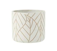 Cache pot en céramique blanc et or - J-LINE - Hauteur 17 cm - Diamètre 19 cm