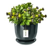 Cache-pot en céramique pot de fleur peint D 250 mm gris foncé avec soucoupe trou