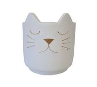 Cache-Pot en ciment Chat Blanc et Or - Hauteur 14.5 cm (sans les oreilles) - Diamètre 16 cm