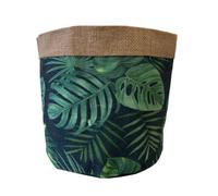 Cache Pot En Jute Motifs Feuilles Exotiques 14 Cm Beige