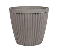Cache-Pot Gris Taupe en Pierre et Polyrésine 36 cm Diamètre à Rayures Verticales