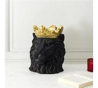 Cache Pot Lion Noir Couronne Doree D16cm Noir G