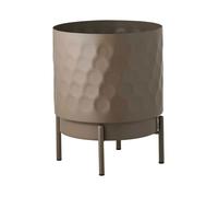 Cache-pot rond sur pieds en Métal Taupe martelé - MARLO