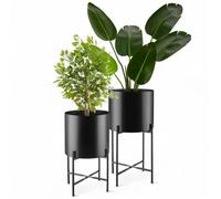 Cache pot - TECTAKE - Lot 2 supports de plantes MINE en acier revêtu par poudre style industriel - Noir