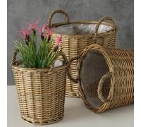 Panier de plantes pot de fleurs jardinières à la main bac à fleurs pots de plantes salon, bois saule brun, rond, lot de 3, Boltze 2010749
