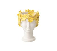 Cache-Pot Visage Fleuri "Dame" en Céramique 24cm Blanc & Jaune