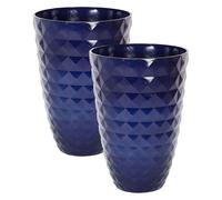 Cache-Pots Bleu Marine en Argile et Verre 42 cm Diamètre avec Motif en Relief Fe