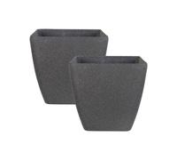 Cache-Pots Gris en Polyrésine 34 cm Carré Pots de Fleurs au Design Moderne Zeli