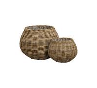 Cache-pots - Lot de 2 - MALEK - Rotin naturel tressé - Bois - 57x57xH42cm