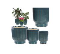 Cache-pots ronds en céramique - BOTLE - Lot de 3 - Bleu brillant - Design moderne - Hauteur 30 cm