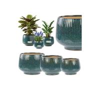 Cache-pots ronds en céramique - BOTLE - Lot de 3 - Bleu délavé - Motif 3D - Fini brillant