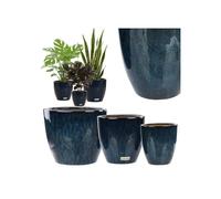 Cache-pots ronds en céramique - BOTLE - Lot de 3 - Bleu intense - 33 cm - Système de drainage