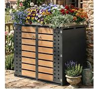 Cache-Poubelle Double 132×80×124.5cm - Bac à Fleurs Intégré - Tri Sélectif & Verrouillable - Acier Galvanisé Bois
