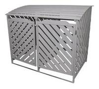 Cache Poubelle Double en Bois 2 x 240L Gris Cérusé Rangement Extérieur Jardin