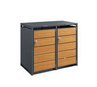 Cache-poubelle extérieur anthracite - SoBuy - 2 bacs 240 L - Acier imitation bois - Avec roues - 134×80×116 cm
