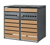 Cache-poubelle Extérieur Bois Gris 132x80x118.5cm, Couvercle Charnière, Verrouillable, 2 Portes, Rangement Déchets, Gris Et Bois