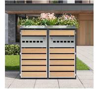 Cache poubelle extérieur double avec jardinière 132 x 80 x 124,5 cm gris aspect bois