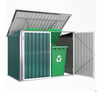 Cache poubelle extérieur - Outsunny - pour 2 poubelles, porte verrouillable, couvercle pneumatique - acier - 180x108x130cm - vert