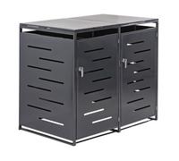 Cache-poubelle en métal pour 2 poubelles de 240 l - Anthracite - Verrouillable - Vérin à gaz - Résistant aux intempéries - Aspect moderne