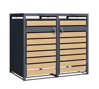 Axi Lucas Cache Poubelle Métallique Anthracite/Aspect Bois - Abri Poubelle pour 2 Conteneurs - Max. 240L - Abri Poubelle Extérieur avec Excellente Ventilation