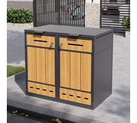 Cache-poubelle pour 2 poubelles (120-240 litres), verrouillable, avec aspect bois et ventilation, armoire en acier résistant aux intempéries pour jardin, terrasse, balcon - Idéal pour la maison et le