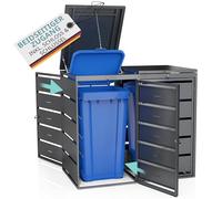 Cache-poubelle pour 2 poubelles de 240 l - Acier galvanisé revêtu par pulvérisation anthracite RAL 7016 - Couvercle et porte verrouillables avec vérins à gaz et amortisseurs de bruit, fentes