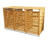 Monstershop Triple En Bois Poubelle À Roulettes Store Extérieur Jardin Verrouillable Poubelle Abri De Couvercle À Charnière Marron