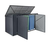 Cache Poubelle Verrouillable Abri de Jardin Polyvalent pour Outils d'Extérieur pour 3 Poubelles de 240 L Acier Galvanisé à Chaud 237 x 101 cm Gris Foncé