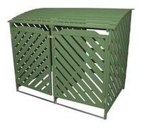 Cache Poubelle Double en Bois 2 x 240L Vert Sauge Rangement Extérieur Jardin