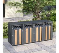 Cache-poubelles 4 pièces avec couvercle rabattable hydraulique et serrure à poubelles, revêtement résistant aux intempéries, en métal, aspect bois, pour 4 x 240 l, pour jardin, terrasse, balcon