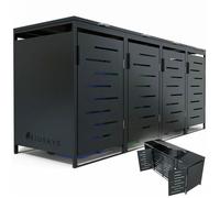 Cache-poubelles Arel 4 bacs en métal anthracite avec toit ouvrant - Abri poubelles extérieur 120/240 L
