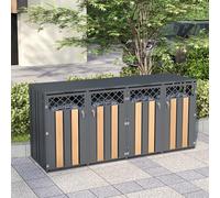 Cache-poubelles avec toit pour plantes et serrure - Résistant aux intempéries - Gris - Revêtement de poubelle en métal pour 2 poubelles de 120 à 240 litres avec ventilation - Poubelle d'extérieur avec