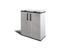 Cache Poubelles de tri Selectif 2 Sacs - Armoire Recyclage 68 x 37 x 90 cm Gris Clair 2 Portes 4 pieds ART PLAST