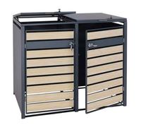 Cache Poubelles Extérieur 2 À 4 Bacs Avec Couvercle Abri Poubelle En Acier Galvanisé Effet Bois Hêtre Clair Verrouillable 80 À 240l 04_0010278
