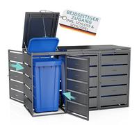 Cache-poubelles pour 3 poubelles de 240 l, en acier galvanisé, 6 portes verrouillables, 3 couvercles verrouillables avec vérins à gaz et amortisseurs de bruit, fentes d'aération Anthracite RAL 7016