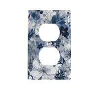 Cache-prise à motif floral bleu turquoise, plaque murale standard américaine avec vis, en acier inoxydable résistant à la chaleur et aux chocs, pour décoration d'intérieur