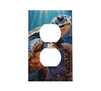 Cache-prise tortue de mer peinte, plaque murale standard américaine avec vis - En acier inoxydable résistant à la chaleur et aux chocs - Cache-prise duplex 1 gang pour décoration d'intérieur