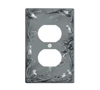 Cache-prises duplex de mouettes - Plaque murale en plastique gris naturel avec rochers côtiers, eau d'été, taille standard pour prises électriques pour maison, salon, nouvel appartement
