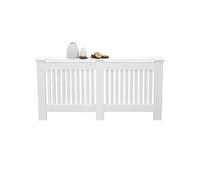 Cache radiateur 152x19x82 cm blanc en bois MDF peint à lattes verticales avec surface d'étagère couverture de protection chauffage grille décorative